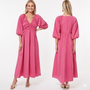 Tuckernuck x Hyacinth House Fuchsia Ruched V-Neck Gia Maxi Dress Sz XS